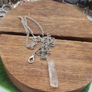 Clear Quartz Point Pendant Necklace - Silver Tone 38 Inch N3928